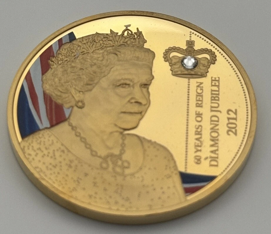 QUEEN ELIZABETH II Collector Album w/3 Gold-plated Swarovski Comm. Coins COA - Image 3 of 4