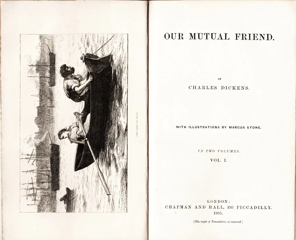 1865 Our Mutual Friend, Charles Dickens 2 Vol, 1st, 1st, Marcus Stone Illus - Image 4 of 4
