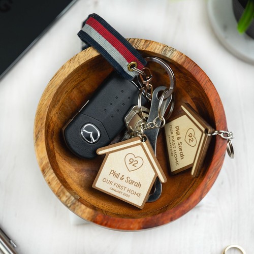 Personalised Wooden Keyring New Home Gift Idea Our First Home Keyring Gift - Picture 3 of 10