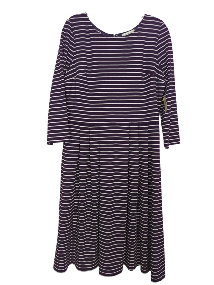 Vestido Coldwater Creek Ponte Tejido Rayas Borgoña Blanco Mangas 3/4" Talla 14 Foto 2 de 4