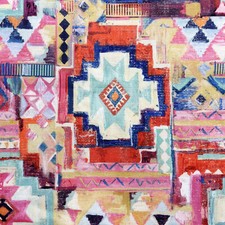 Cotton Canvas Fabric - Coral Red Abstract Aztec Print - Craft Fabric Material