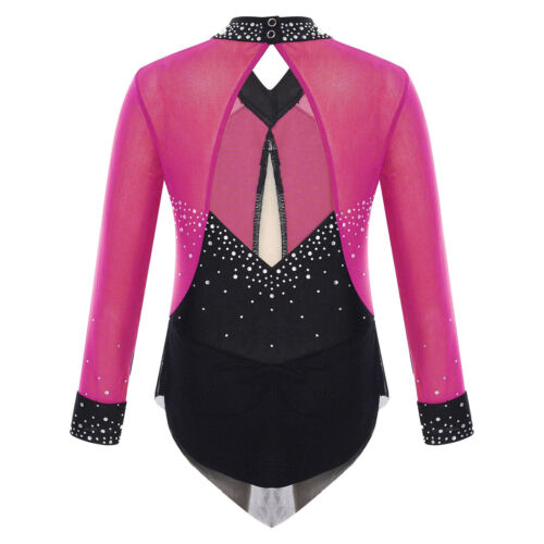 DE Turnanzug Gymnastikanzug Mädchen Langarm Trikot mit Strass Ballett Dancewear - Bild 40 von 59