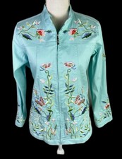 *new* Quacker Factory Blue Embroidered Embellished Butterfly Jacket Sz S Uk10-12