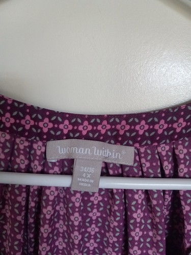 Woman Within Wine Pink floral 4X Tunic Top Pullover V Neck - Picture 2 of 4