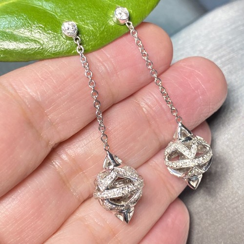 Vintage Diamond Earrings Estate Fine Jewelry Pre-Owned 18K White Gold Signed - Picture 19 of 19