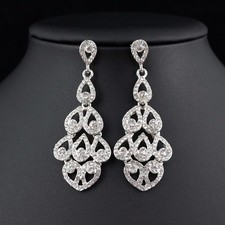 Drops Silver Austrian Crystal Rhinestone Chandelier Dangle Earring Prom E20