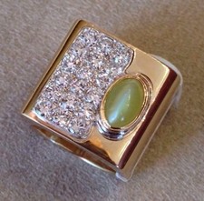 Wide Cat's Eye Chrysoberyl and Diamond Ring in 14K Yellow Gold -  HM1404AE