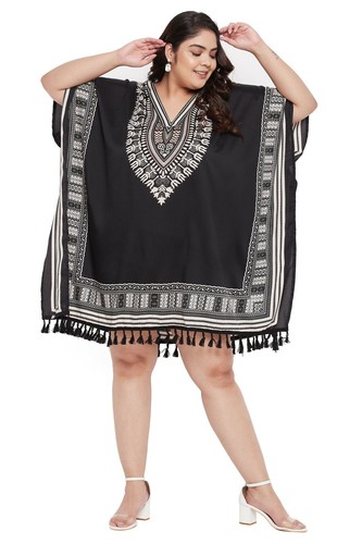 Mujeres Plus Size Túnica Top Mini Kaftan Vestido Kimono Mangas V-Neck Beach Caftan - Imagen 2 de 8