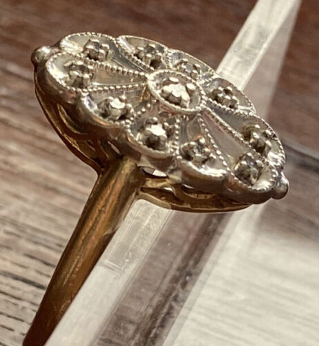 Vintage 14k Weiß & Gelbgold Milgrain Diamant Cluster Ring Gr. 4,75 - Bild 3 von 7