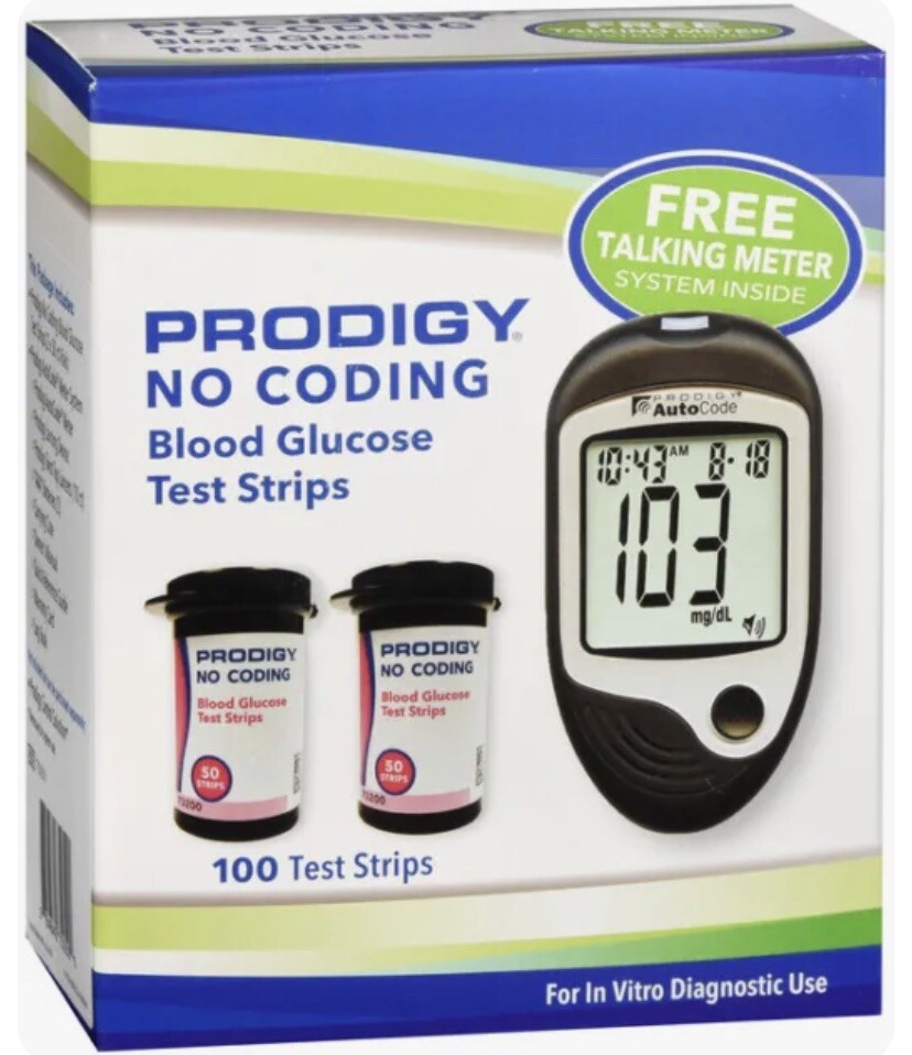 PRODIGY No Coding Blood Glucose 100 Test Strips Free Meter 384840528000