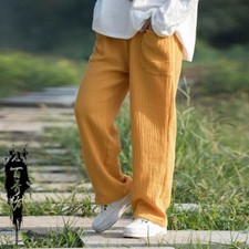Pantaloni Casual In Lino Da Donna Con Gamba Dritta Estate Elastico In Vita