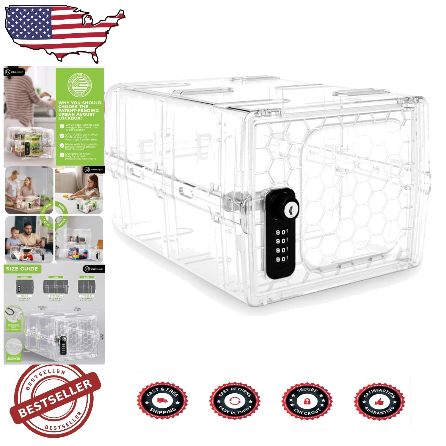 Multi-Use Lock Box for Kitchen & Office - Dual Locking Mechanism - Clear