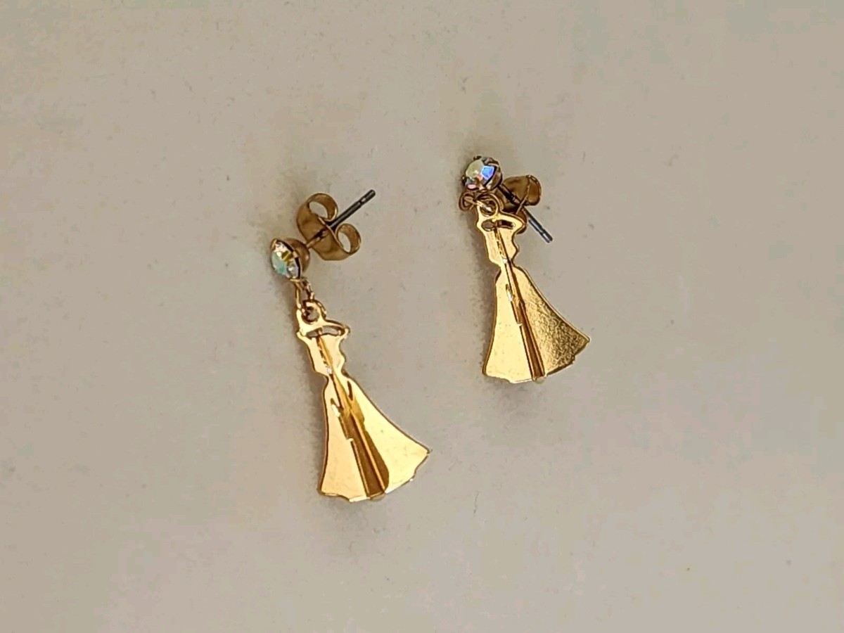 Vtg AVON Angel Wing Earrings Gold Plate AB Rhinestone Halo 3D 1" FREE $HIPPING! View 6