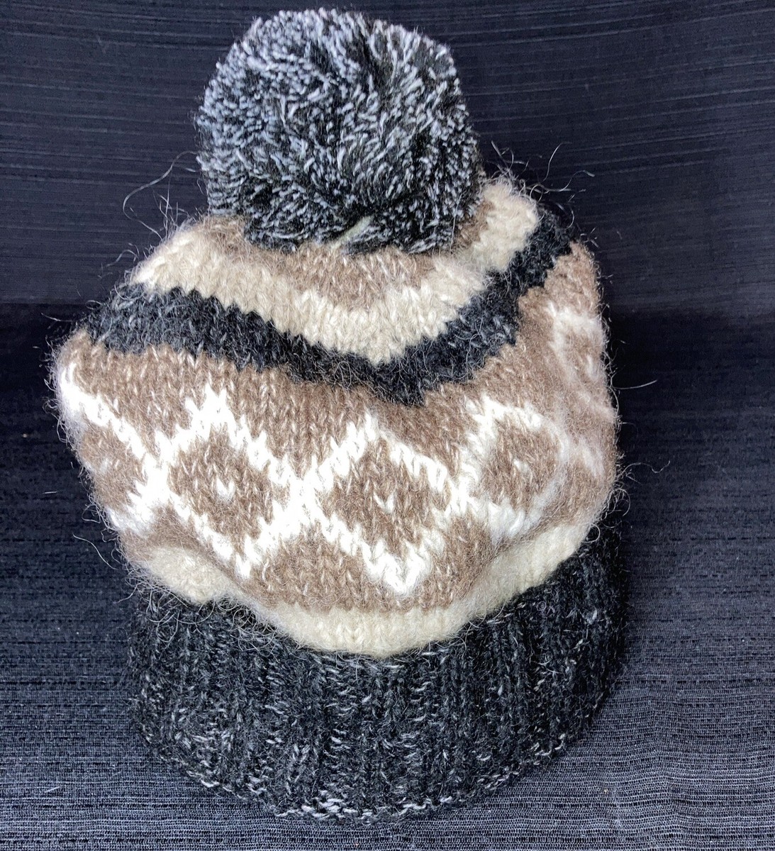 Kusan Wool Crochet Beanie/ Toque Knit Hat 80% Wool Nepal Blk 