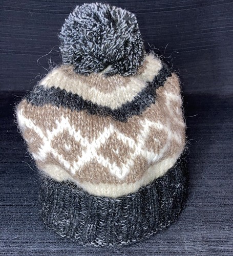 Kusan Wool Crochet Beanie/ Toque Knit Hat 80% Wool Nepal Blk, Brown, Tan, White - Picture 2 of 4