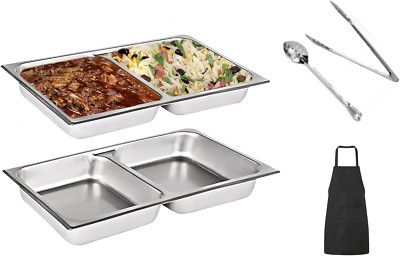 2 Pack 2.5'' Deep Stainless Steel Divider Food Pans for 8Qt Chafing Dish