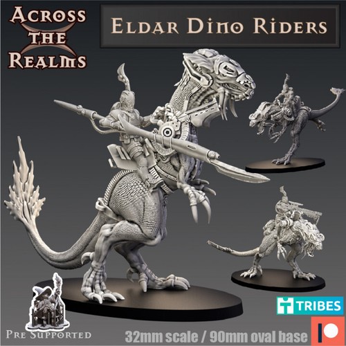 Exiled Dino Riders x3 | Across the Realms | Elves Wargaming 3D Printed Miniature - Picture 3 of 3