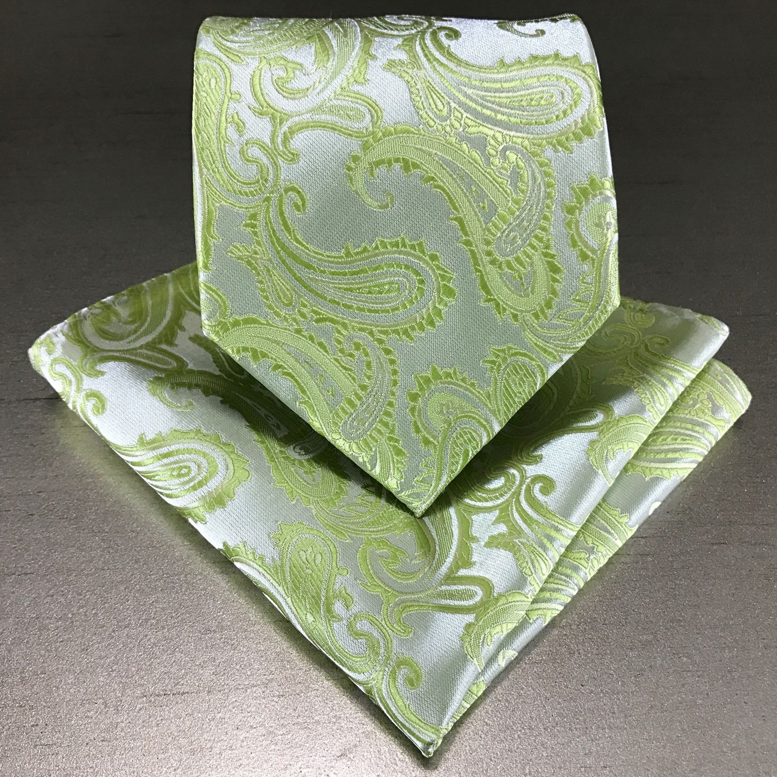 New Men's Lime Green Neck tie and Pocket Square Hankie Set Formal