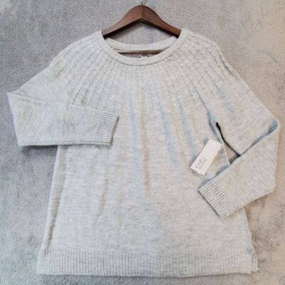 Croft & Barrow Sweater Women's Large Petite Ash Gray Metallic Thread Cable Knit