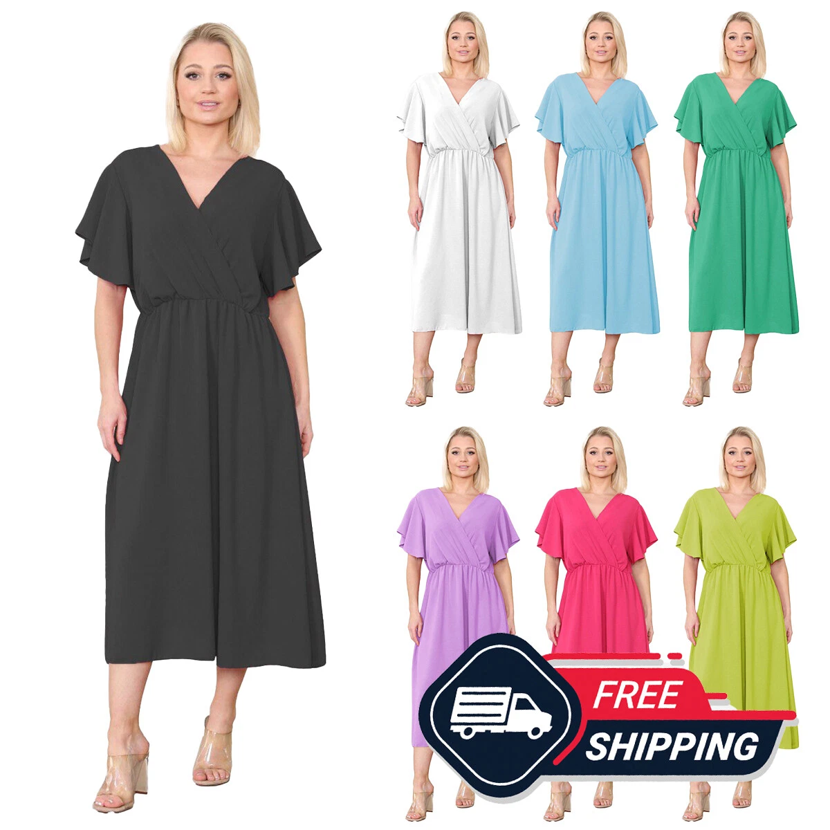 Robe femme à manches italiennes enveloppantes à fioritures à col en V décontractée été Royaume Uni taille 8 26