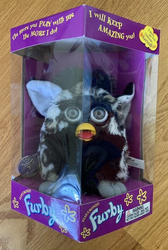 1999 Furby Vintage Leopard White/Black, Brown Spots-Gray Eyes Tiger Electronics