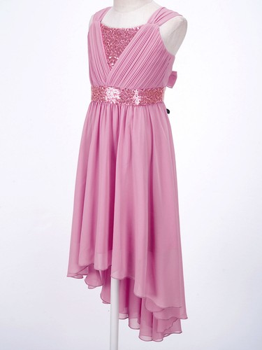 UK Kids Girls Sleeveless Gown Shiny Sequin Ruched Chiffon Party Dress - Picture 11 of 62