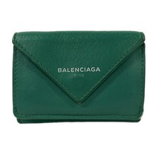 BALENCIAGA Papier Mini Wallet 391446 Green Leather - Trifold Wallet
