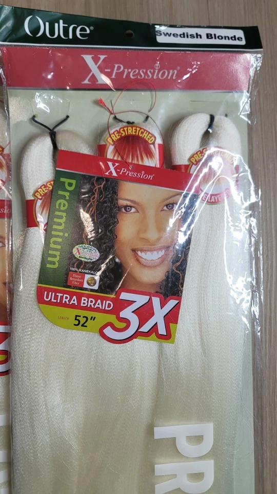 Paquete de 3 Cabello Trenzado Pre Estirado 9X 52" COLOR Rubio Sueco X-Presión Exterior Foto 2 de 4