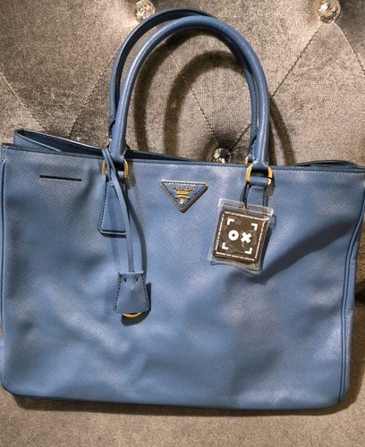 PRADA Galleria Blue Saffiano Leather Tote Purse, Excel Cond, COA