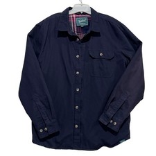 Woolrich Mens Green Label Flannel Lined Shirt Jacket Navy Blue Size L