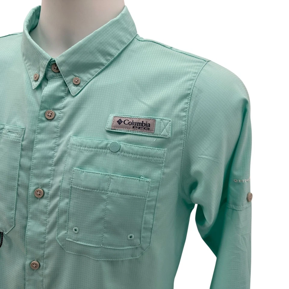 Camisa Columbia PFG masculina grande omni-sombra espuma do mar botão pesca - Imagem 2 de 4