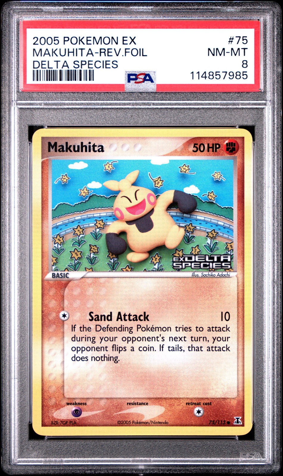 2005 POKEMON EX DELTA SPECIES MAKUHITA #75 REVERSE FOIL PSA 8 NM #114857985