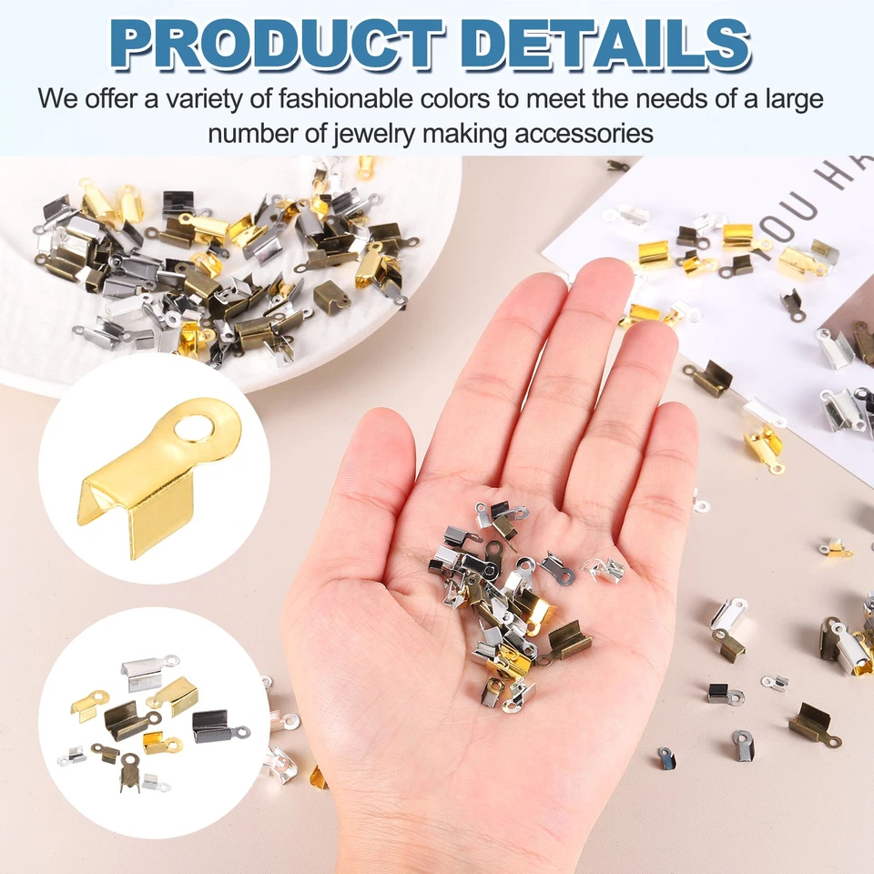 600 piezas tapas de crimpado plegables de hierro con extremos de cable negras Foto 3 de 4