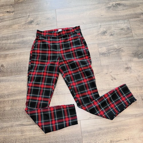 Gap Women’s Plaid Pants Sz 12 Black Red High Rise Tall Skinny Ankle Side Zip