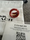Coach ❤️Signed Burnt Red Resin Ring Size 8 Gold Tone Logo~ NWT & Jewelry Pouch — photo 3