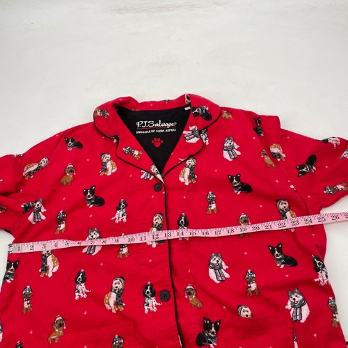 NEW P.J. Salvage Women's XL Flannel Pajama Top Sleepwear Red Dogs Puppies button - Picture 4 of 9