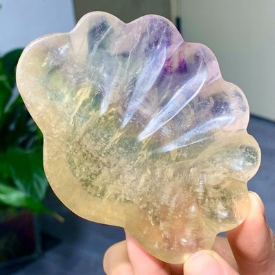 174G Natural Fluorite Quartz Carved Shell Bowl Crystal Spirit Therapy Gift