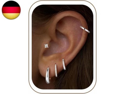 Turandoss 5 Paar Hypoallergene Ohrringe Silber Gold Set für Damen, 14K 