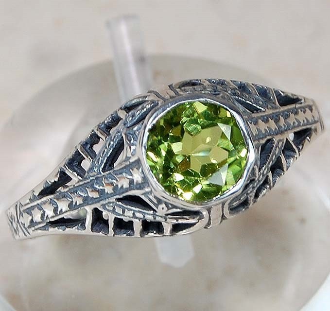 1CT Peridot 925 Solid Sterling Silver Art Nouveau Ring Sz 6 F9-4