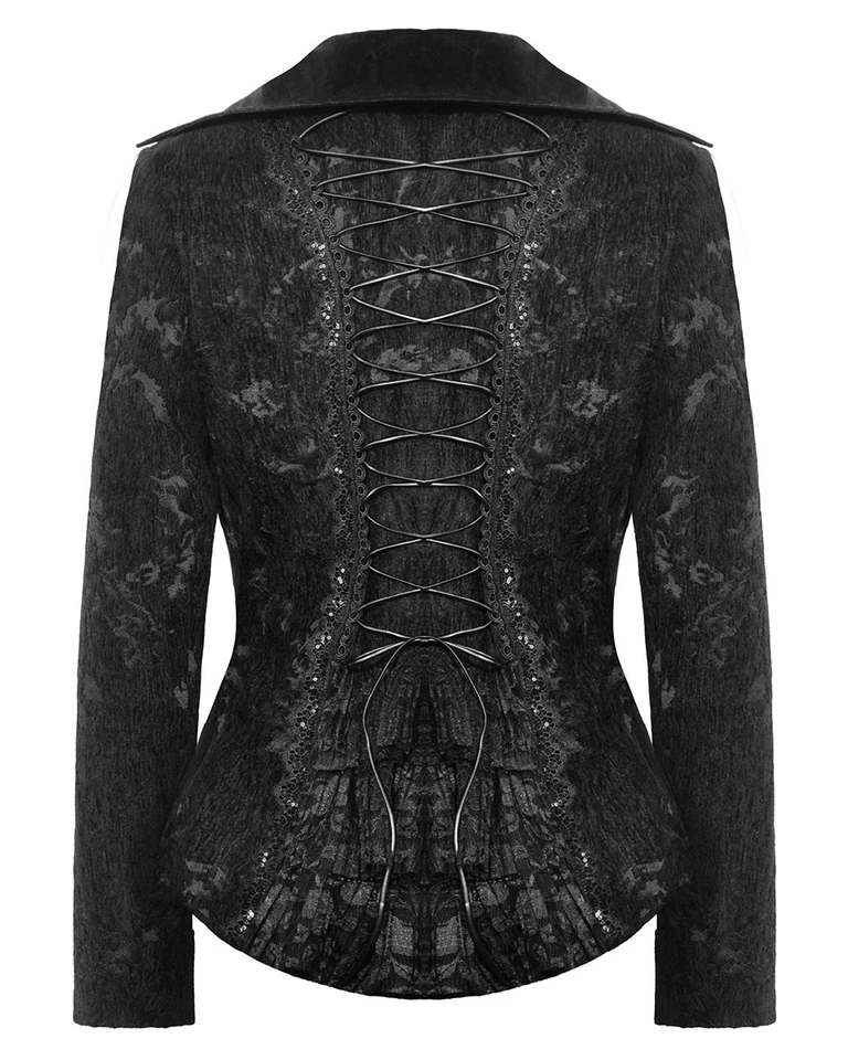 Dark In Love Womens Baroque Gothic Jacquard Layered Collar Riding Jacket - Image 2 of 4
