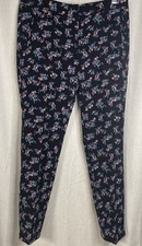 Adrianna Papell Women's Sz 6 Black Floral Ankle Slim Tapered Stretch Dressy Pant