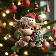 Personalized Highland Cow Calf Christmas Tree Ornament Cute Gift Acrylic