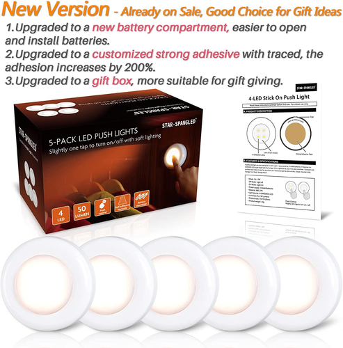 Tap Light Push Lights, Stick on LED Touch Puck Light AAA Battery Operated, Press - Picture 6 of 12