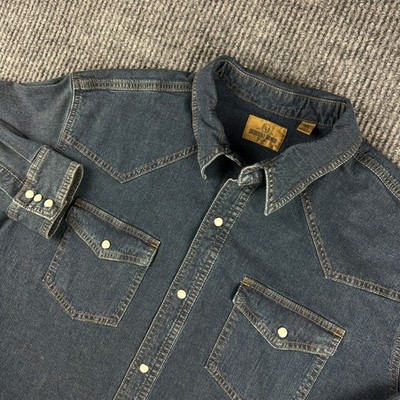 RedHead Ranch Mens XL Western Denim Snap Front Shirt Dark Wash 615RHRF238075W