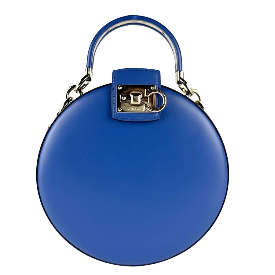 Ferragamo — Auth Salvatore Ferragamo Gancini Handbag Shoulder Bag Blue/Gold Leather - z8819