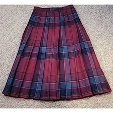 Vintage Red  Blue Wool Plaid Pleated Skirt Size 4 Union Made USA EUC