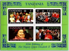 Feuillet souvenir TANZANIE 1987 60e anniversaire de la reine Elizabeth II (4) timbres MNH