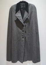Vintage ALORNA Womens CLOAK Cape Coat B W Herringbone Tweed Wool USA One Size