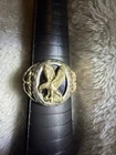 Vtg Black Hills Ring Eagle Red & Gold leaves band size 11 sterling silver men