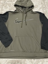 Nike Sweatshirt Mens Size Large Green Therma-Fit Camo Swoosh Hoodie Fleece Lined